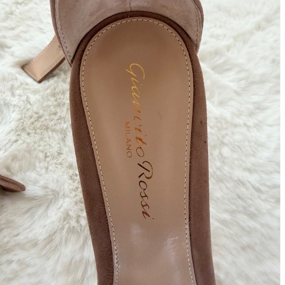 Gianvito Rossi Beige Suede Ankle Strap Sandals Portofino 85 Praline 7.5/37.5 NIB - Picture 10 of 12